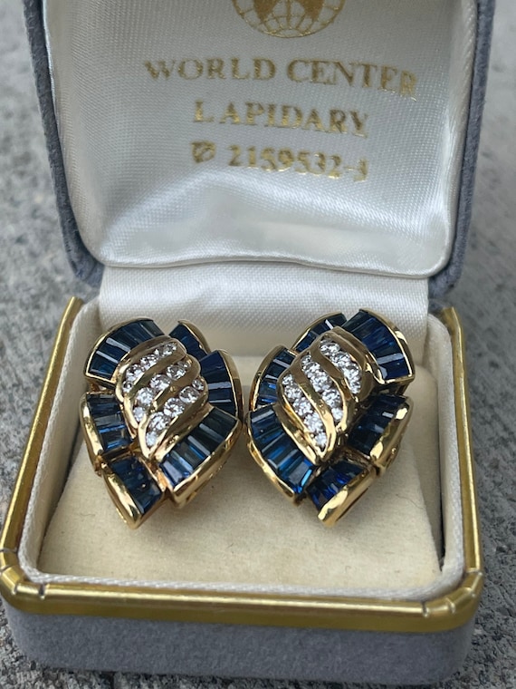 A Sapphire with Diamonds French Clip Earrings 18 k