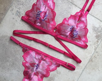 Thea Bra, Thong, Knickers Handmade Lingerie Set