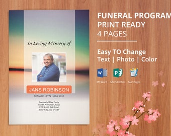 funeral program template memorial obituary template etsy