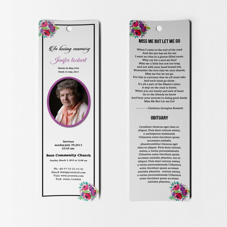 funeral bookmark template printable bookmark microsoft word etsy