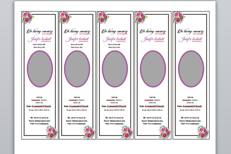 funeral bookmark template printable bookmark microsoft