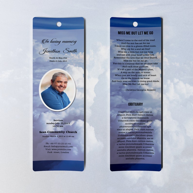 funeral bookmark template printable bookmark microsoft word etsy