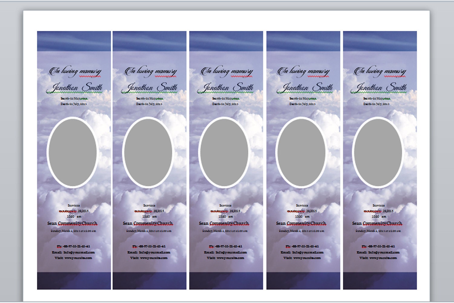 funeral bookmark template printable bookmark microsoft word etsy