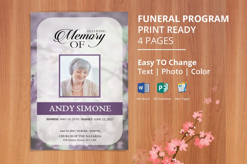 Printable Funeral Program Template Word Obituary Template Etsy