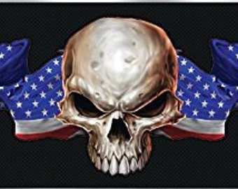 LARGE Skull USA Flag Auto Sticker