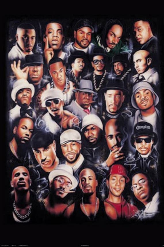 Rap Legends Poster - Top Rappers Collage - 24x36