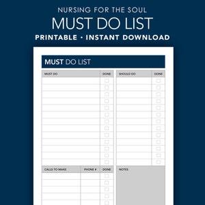 Must Do Liste Must Do Liste Priorisierte To Do Checkliste Printable Stillen für die Seele Bild 1