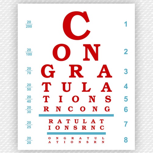 nurse eye chart congratulations rn eye chart printable etsy