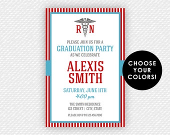 Nurse Invitation - Nurse Graduation Invitation - Striped Nursing Invite - Nursing School Graduation - RN  - LPN  - Nurse Invite