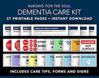 Dementia Care Kit - Dementia Tips - Dementia Signs - Brain Injury - To Do Lists - 27 Pages - Printable - Editable - Nursing for the Soul