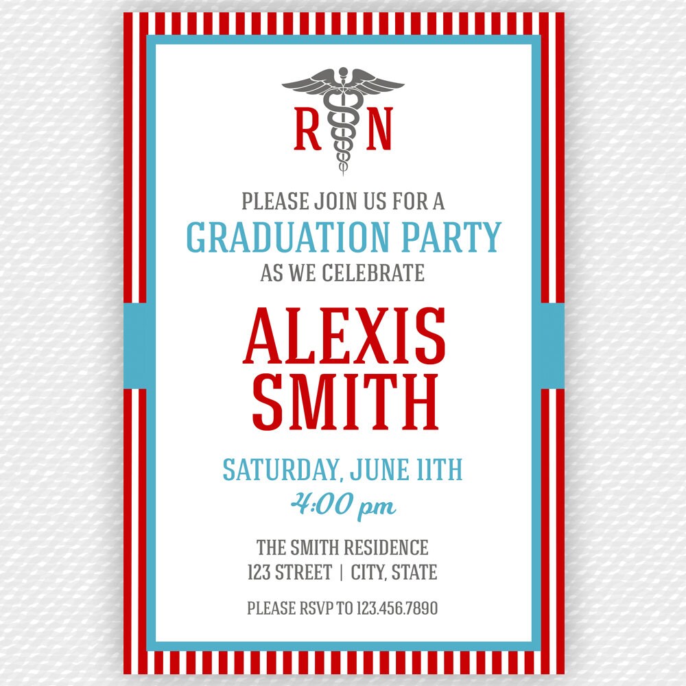 Nurse Invitation Nurse Graduation Invitation Striped Nursing Invite