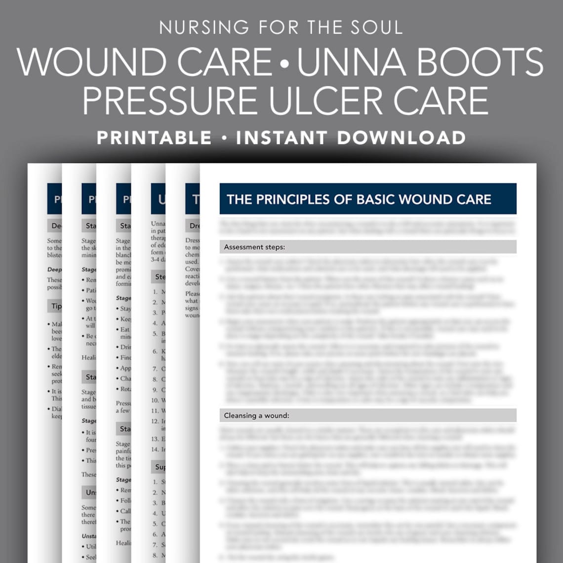 Wound Care Unna Boots Pressure Ulcer Care Nursing Printable Caregiver Teaching Aid Nursing