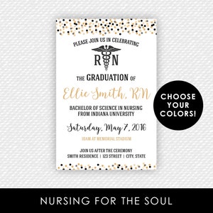 Nurse Invitation - Nurse Graduation Invitation - Nursing School Graduation - Confetti Invite - Gold and Black - RN - LPN -  Nurse Invite
