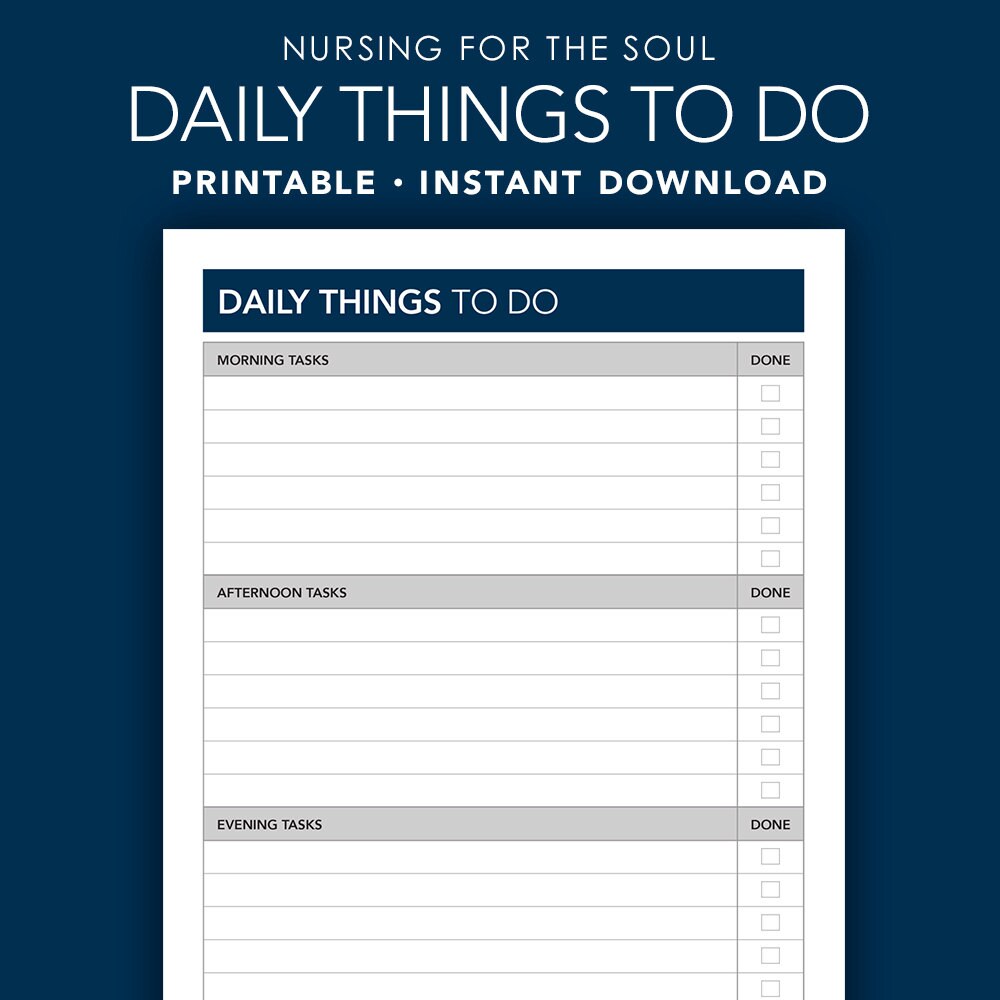 Daily things to do daily things to do list daily things to do checklist 