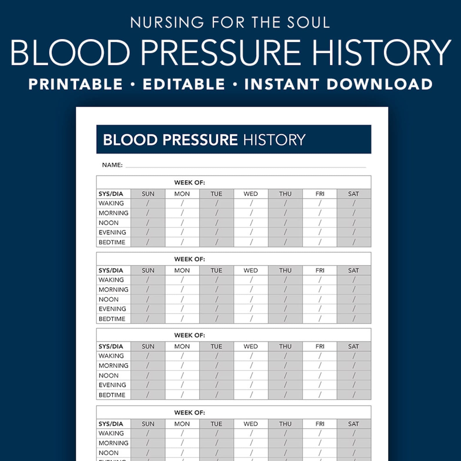 Editable Blood Pressure History Blood Pressure Bp Form Etsy