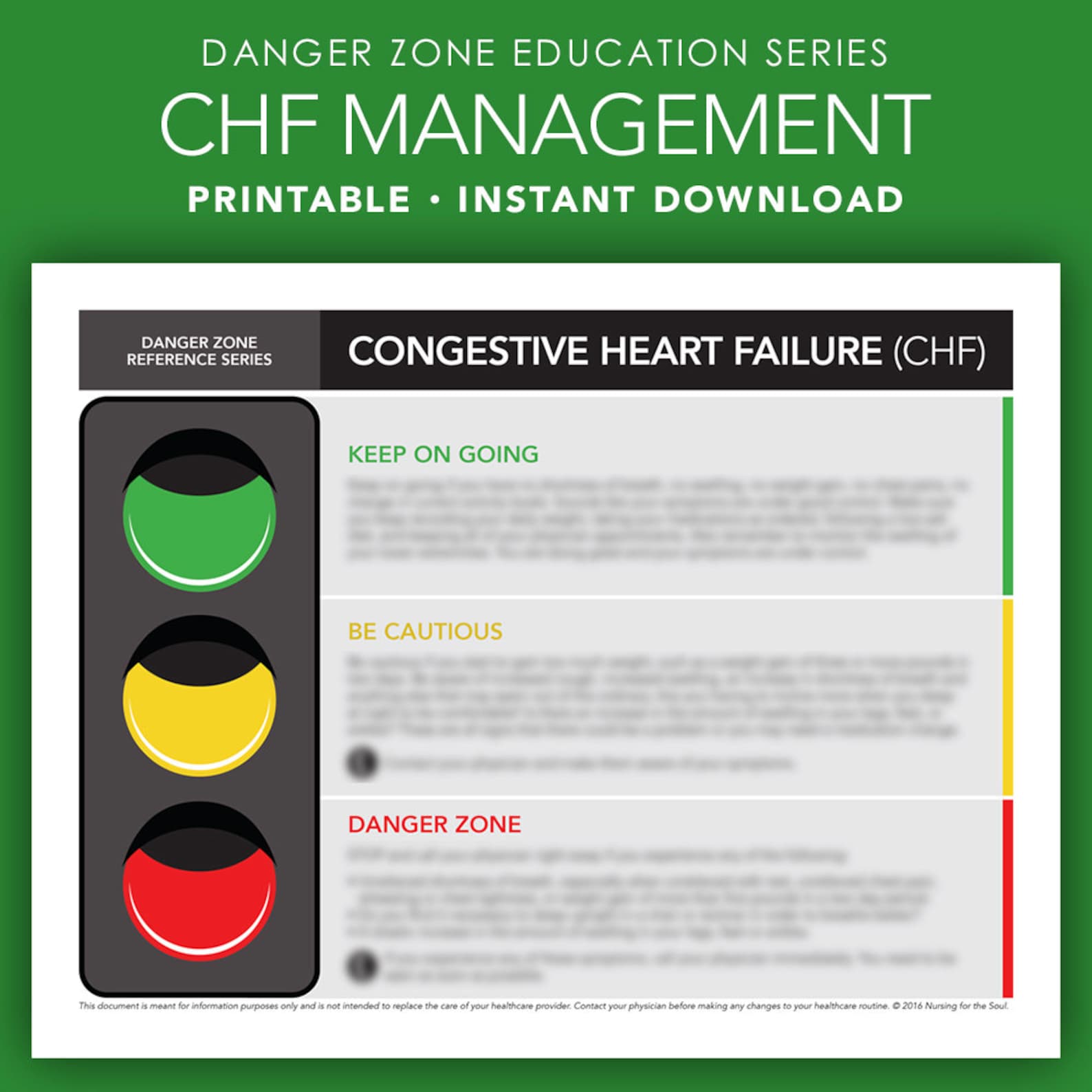 CHF Management Printable Congestive Heart Failure Danger Etsy
