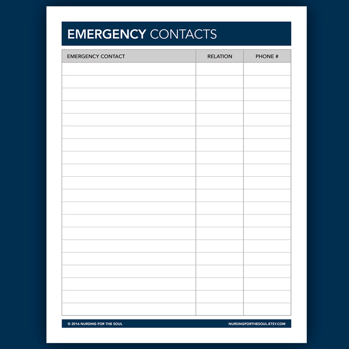 Editable Emergency Contacts Emergency Contacts Form Etsy India