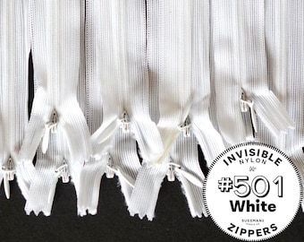 Invisible Zippers - #501 White - 8" 10" 12" 14" 16" 18" 20" 22" 25" (10pcs)