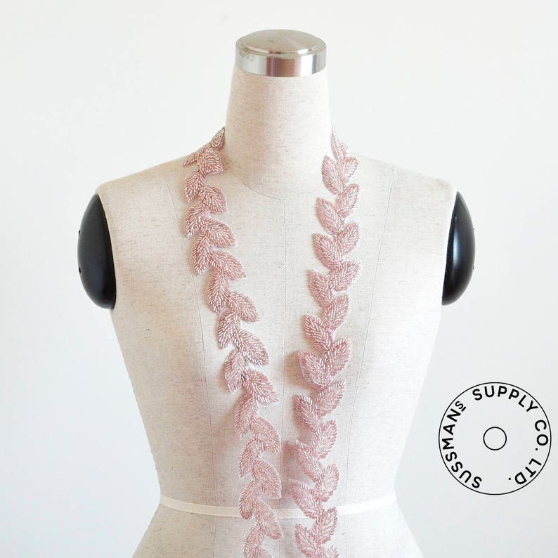 Beaded Trim Leaf Beaded Applique Trimming Black Etsy Canada