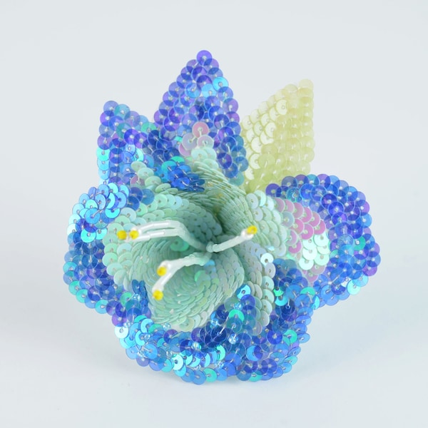1pc Beaded and Wired Flower Applique for Fascinator and Millinery - Periwinkle blue