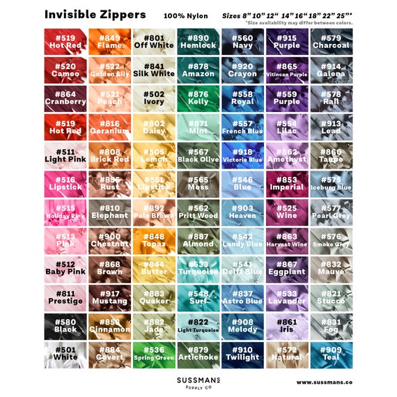 Invisible Zippers - 84 Colors to Choose From!! - 8" 10" 14" 18" 22" 25" (1pc)
