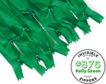 Invisible Zippers - #876 Kelly Green - 8" 10" 12" 14" 16" 18" 20" 22" 25" (10pcs)