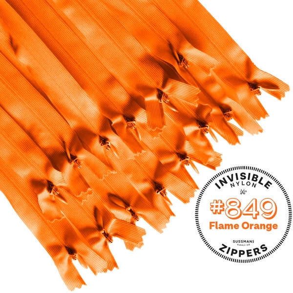 Invisible Zippers - #849 Flame Orange - 8" 10" 12" 14" 16" 18" 20" 22" 25" (10pcs)