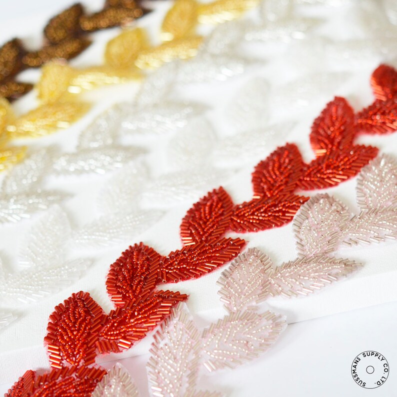 Beaded Trim Leaf Beaded Applique Trimming Black Etsy Canada