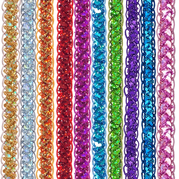 Sequins Braided Hologram Trim - Pick your Colors! (1 cm)