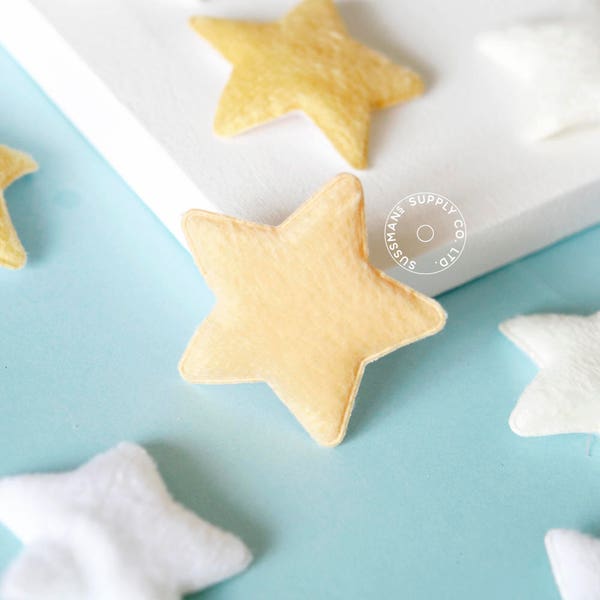 Fuzzy Applique - 3D Twinkle Twinkle Little Stars - White, Ivory & Yellow - Vintage Stock 2" (10pcs)