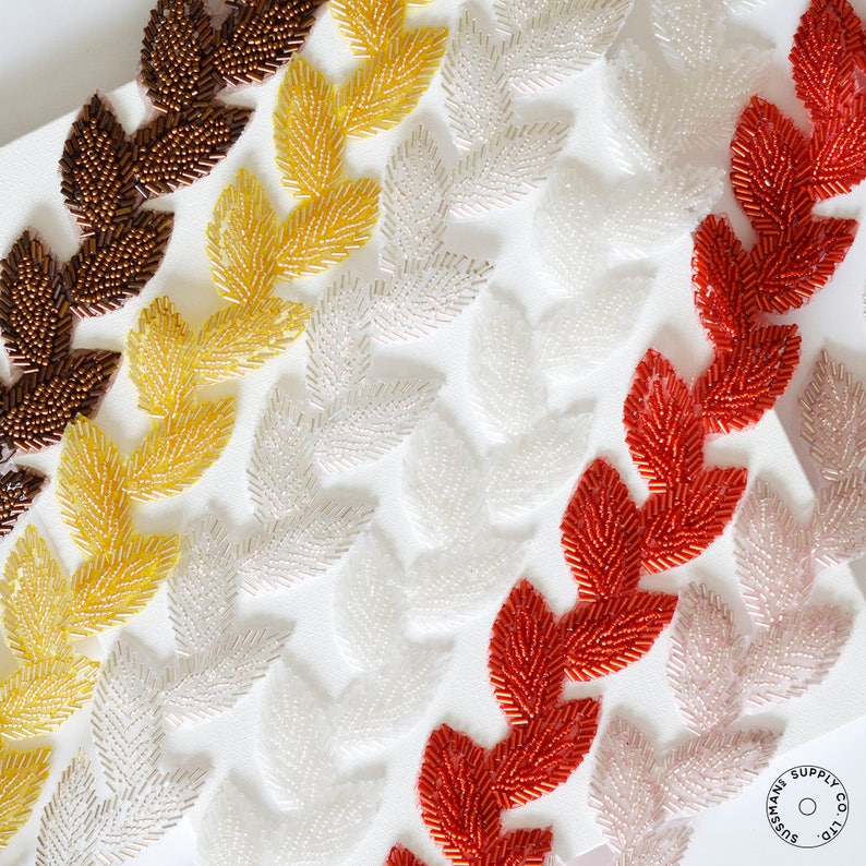 Beaded Trim Leaf Beaded Applique Trimming Black Etsy Canada