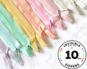 Unsichtbare Reißverschlüsse - Pastell Pack - 8" 10" 12 "14" 16 "18" 20 "22" 25 "(10 Stück)