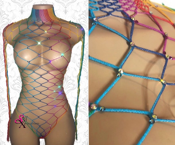 rainbow fishnet bodysuit