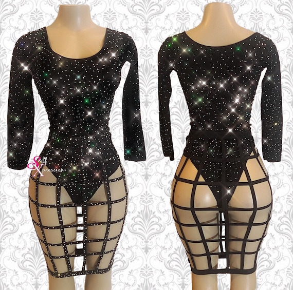 sheer rhinestone bodysuit
