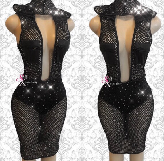 little black dress with fishnets