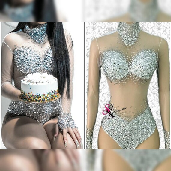 sheer rhinestone bodysuit