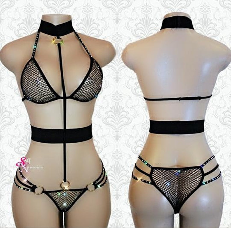 Exotic Dancewear Set Bodysuit Sexy Rhinestone Etsy