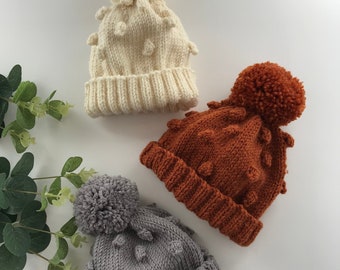 Baby/Toddler Bobble Hat /Beanie/Knitted Hat/Slouchy Hat /Skull Cap