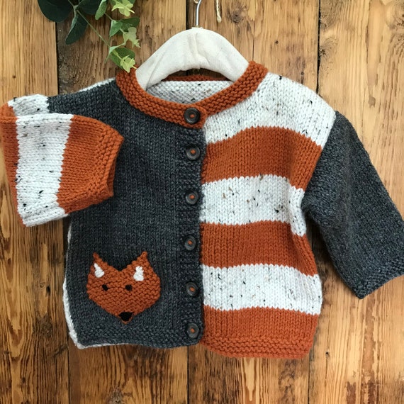 Foxy Adventure Sweater for Kids/Aran Cardigan/Colour Block Jacket