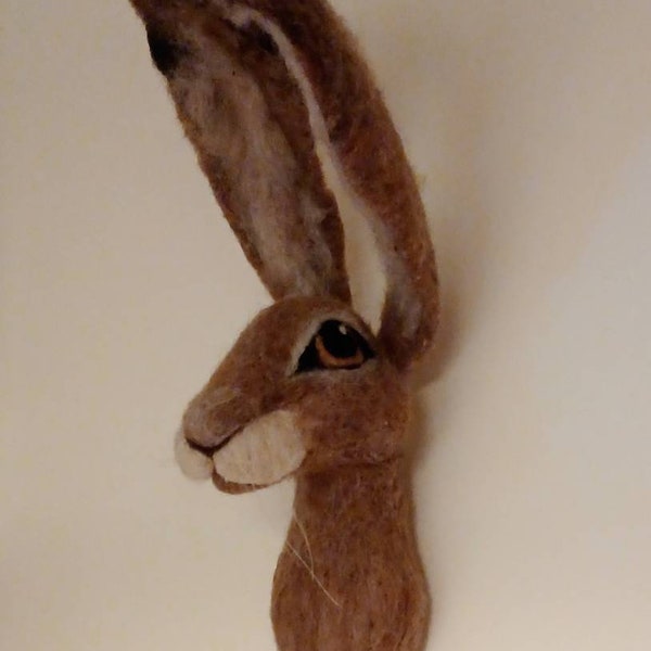 Cabeza de liebre / Cabeza de liebre de fieltro con aguja / Taxidermia falsa / Regalo de fieltro / Hecho a pedido / Decoración de pared / Animales de fieltro / Arte de fibra / Hecho a mano