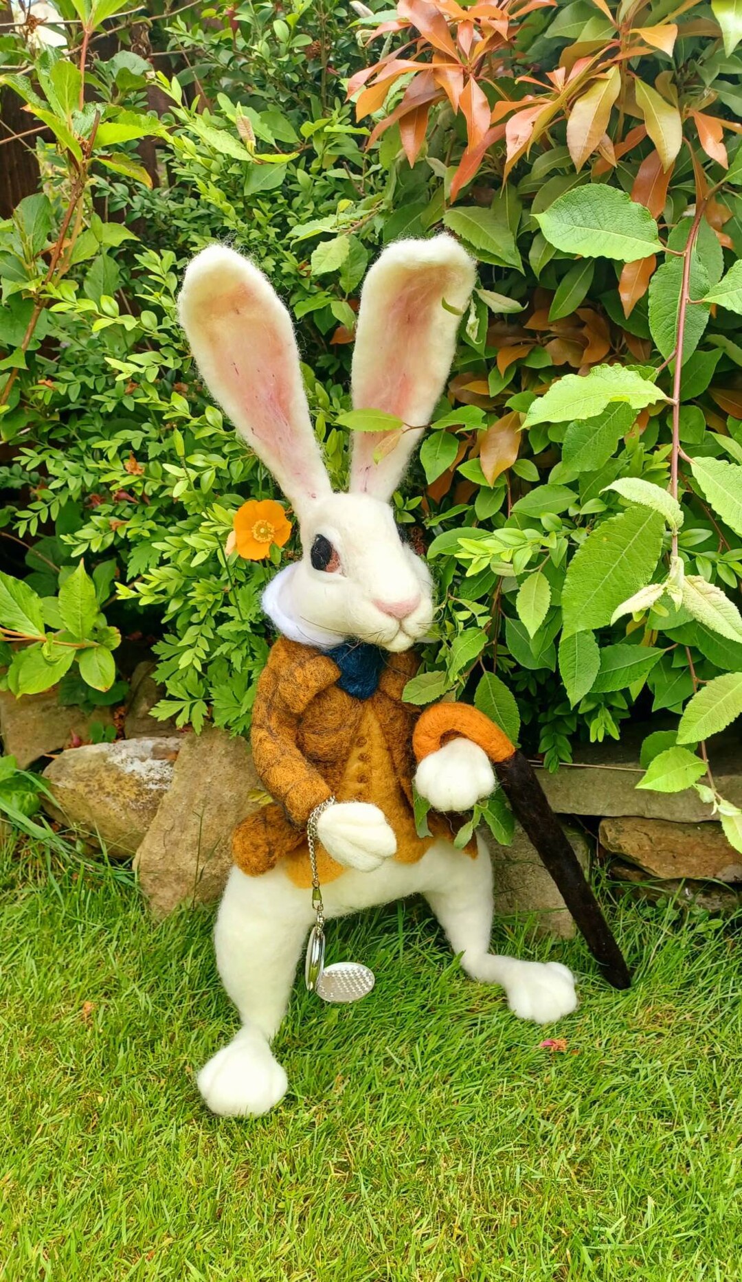 Needle Felted White Rabbit: Alice in Wonderland Decor With Pocket Watch ...