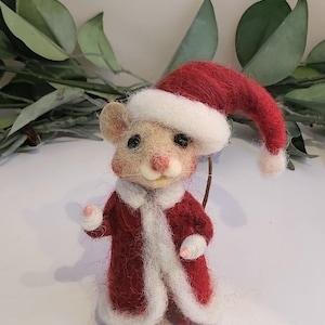 Needle Felted Christmas Mouse: Handmade Wool Santa Decor