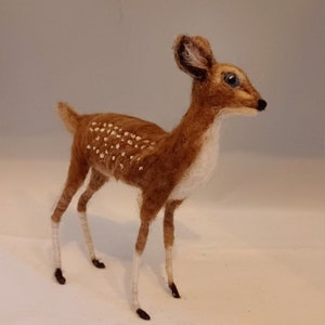 Needle Felted Fawn: Handmade Wool Deer Sculpture, Posable Wildlife Art