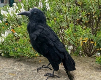 Needle Felted Raven | Raven Gift | Fibre sculpture | Wildlife Gift | Handmade | Made to Order | Black Raven | Felted Birds | Felted animal