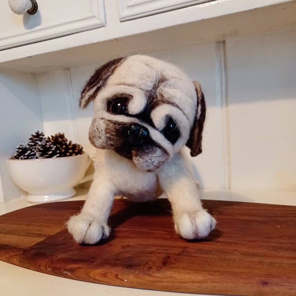 Needle felted pug puppy | Pugs | Pug puppy | Fibre sculpture | Made to order | Felt gift | Handmade