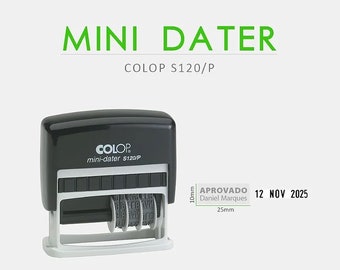 Date Stamp with Custom Text - Colop S120/P - Self-Inking Rubber Stamp - 10x25mm