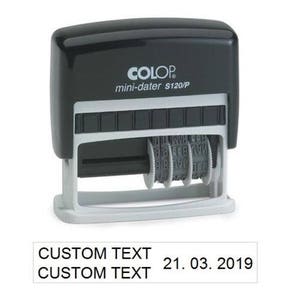 Date Stamp with Custom Text - Colop S120/P - Self-Inking Stamp - 10x25mm