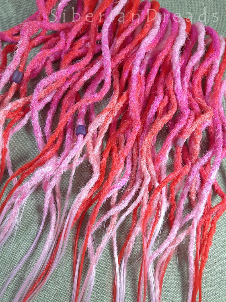 Crochet Curl Synthetic dreads Set Magenta Pink Ombre dreadlock hair extensions Crocheted Curled dreads Double Ended Wave Strawberry dreads