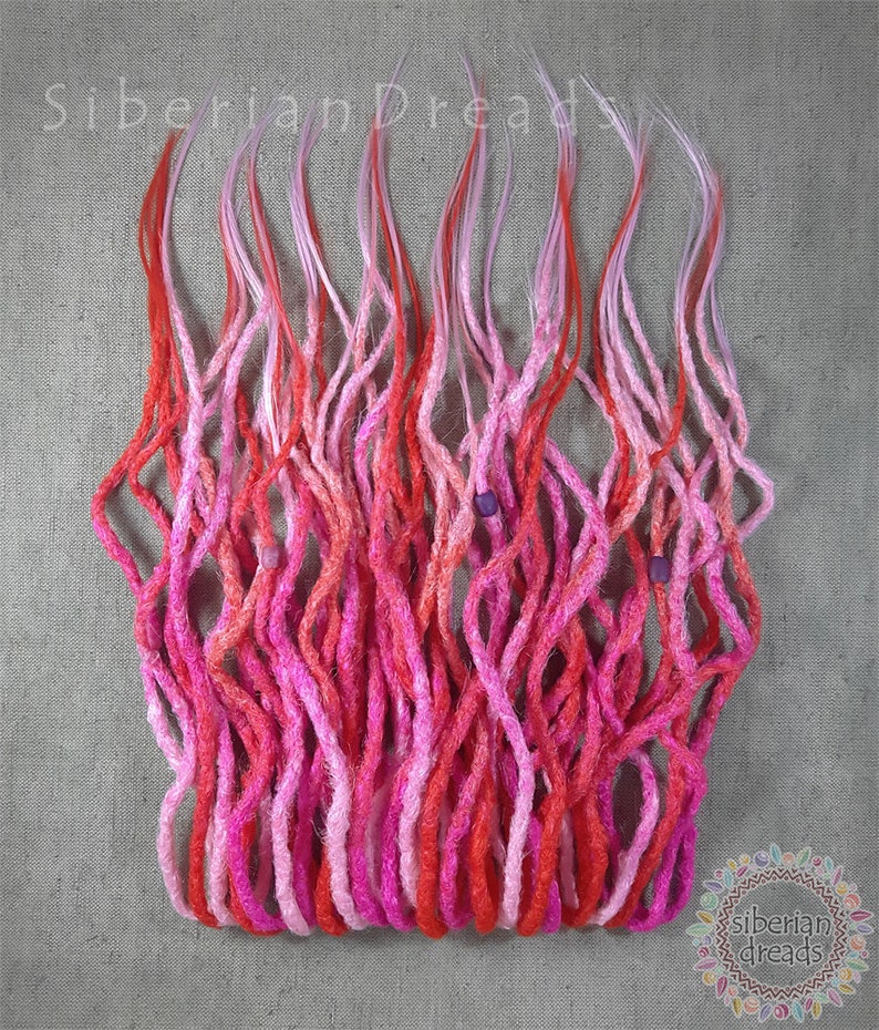 Crochet Curl Synthetic dreads Set Magenta Pink Ombre dreadlock hair extensions Crocheted Curled dreads Double Ended Wave Strawberry dreads