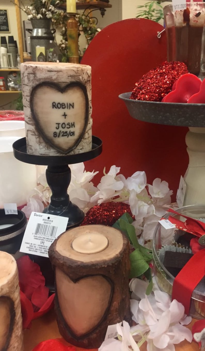 Wax Log Candle Personalized Carved Names and Date Special Etsy